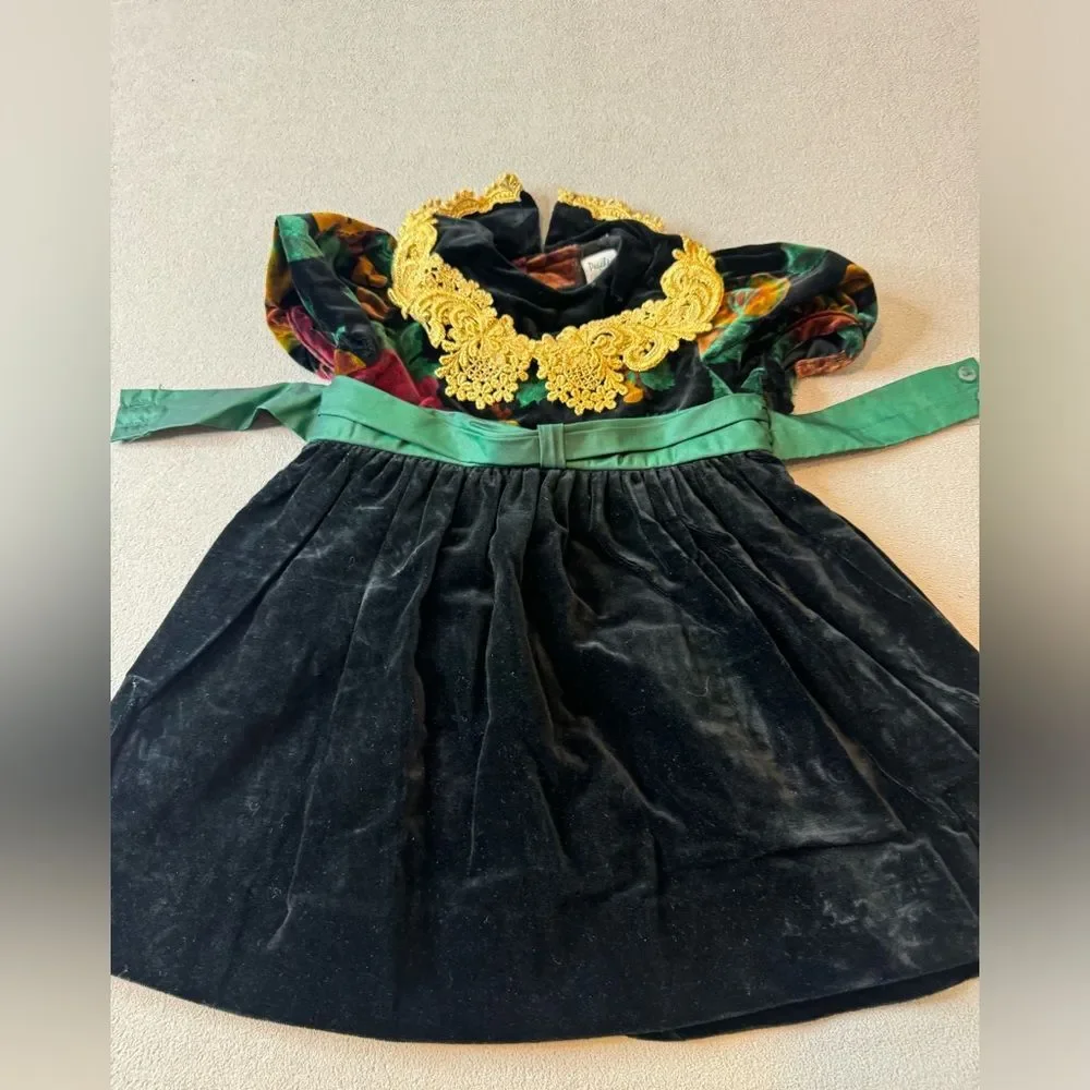 Peaches N Cream Toddler Girl Dress Size 2T Holiday Velvet Floral Black